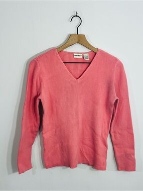 Cherokee Cotton Pullover Long Sleeve Ribbed V Neck Beautiful Pink Sweater